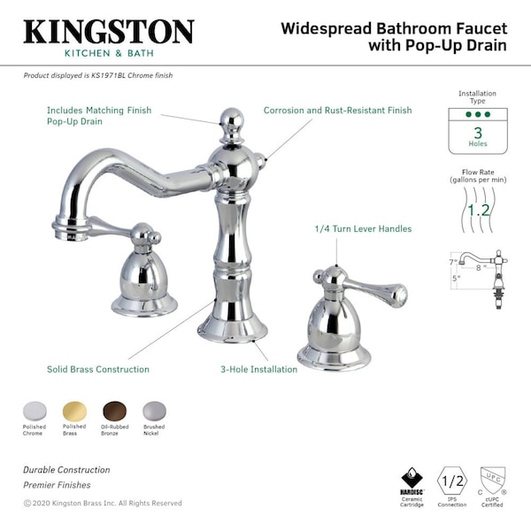KS1978BL 8 Widespread Bathroom Faucet, Brushed Nickel